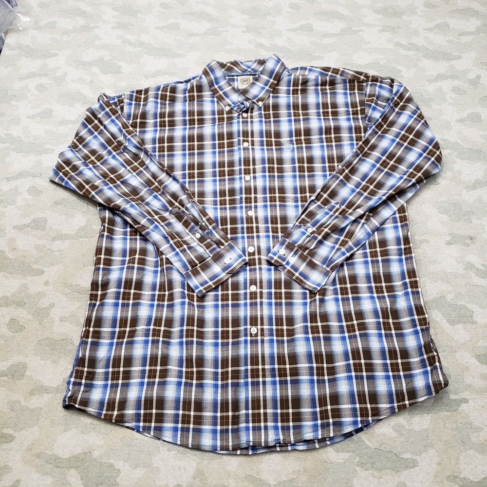 Cinch Shirt Mens 2XL Blue Plaid Pockets Long Sleeve Button Up Western Cowboy